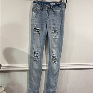 Indigo Rein Jeans Distressed Light Blue denim size 1 skinny stretch
